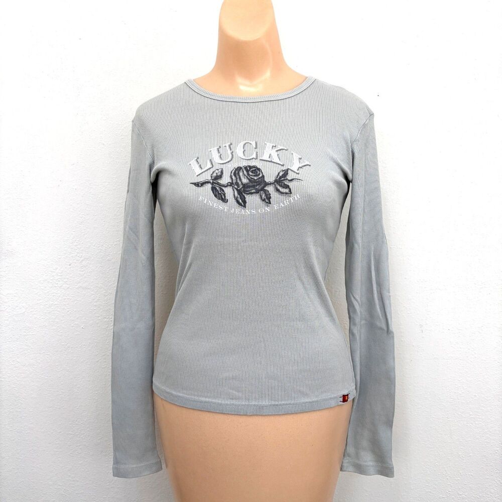 Lucky Brand Y2K Womens Ribbed Top Medium Vintage Boho Earthy Granola Cottage